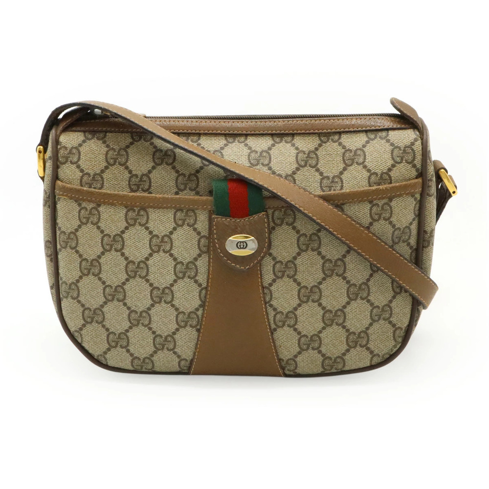 Gucci Sherry Crossbody Bag Pouch Clutch Leather Beige Cream Brown